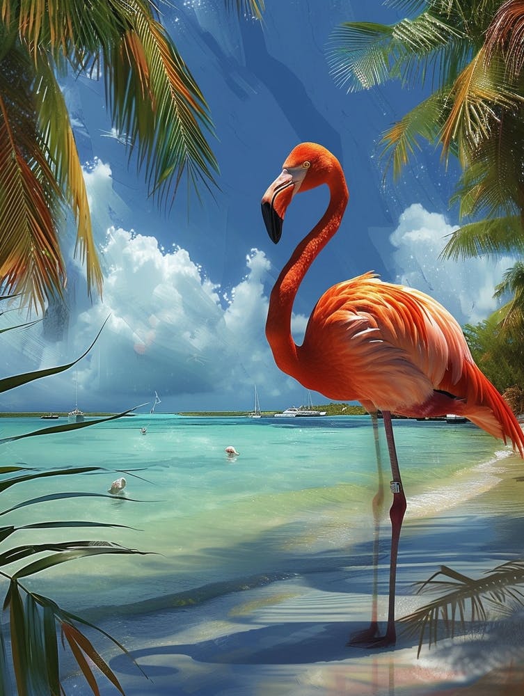 Greater Flamingo Nassau Bahamas Tropical Illustration 3