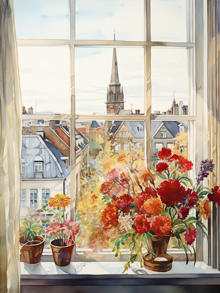 Fensterblick auf Reykjavík, Island im Herbst – Aquarell 3