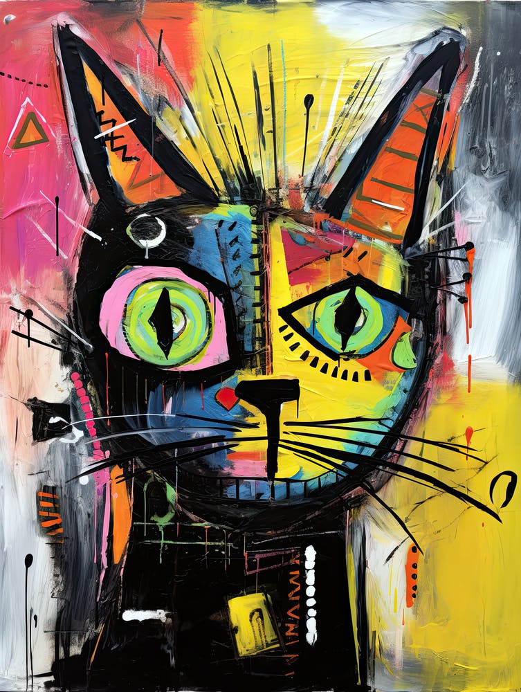 Paws and Street Art: Basquiat's style Black Cat Odyssey