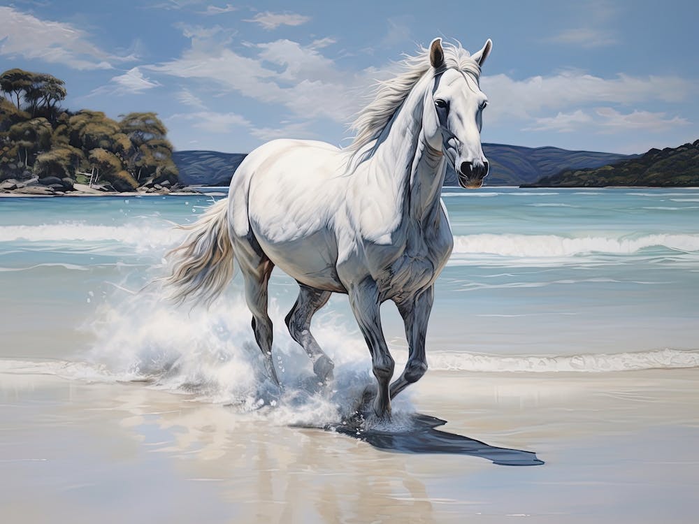 A Horse Oil Painting In Whitehaven Beach, Australia, Landscape 2