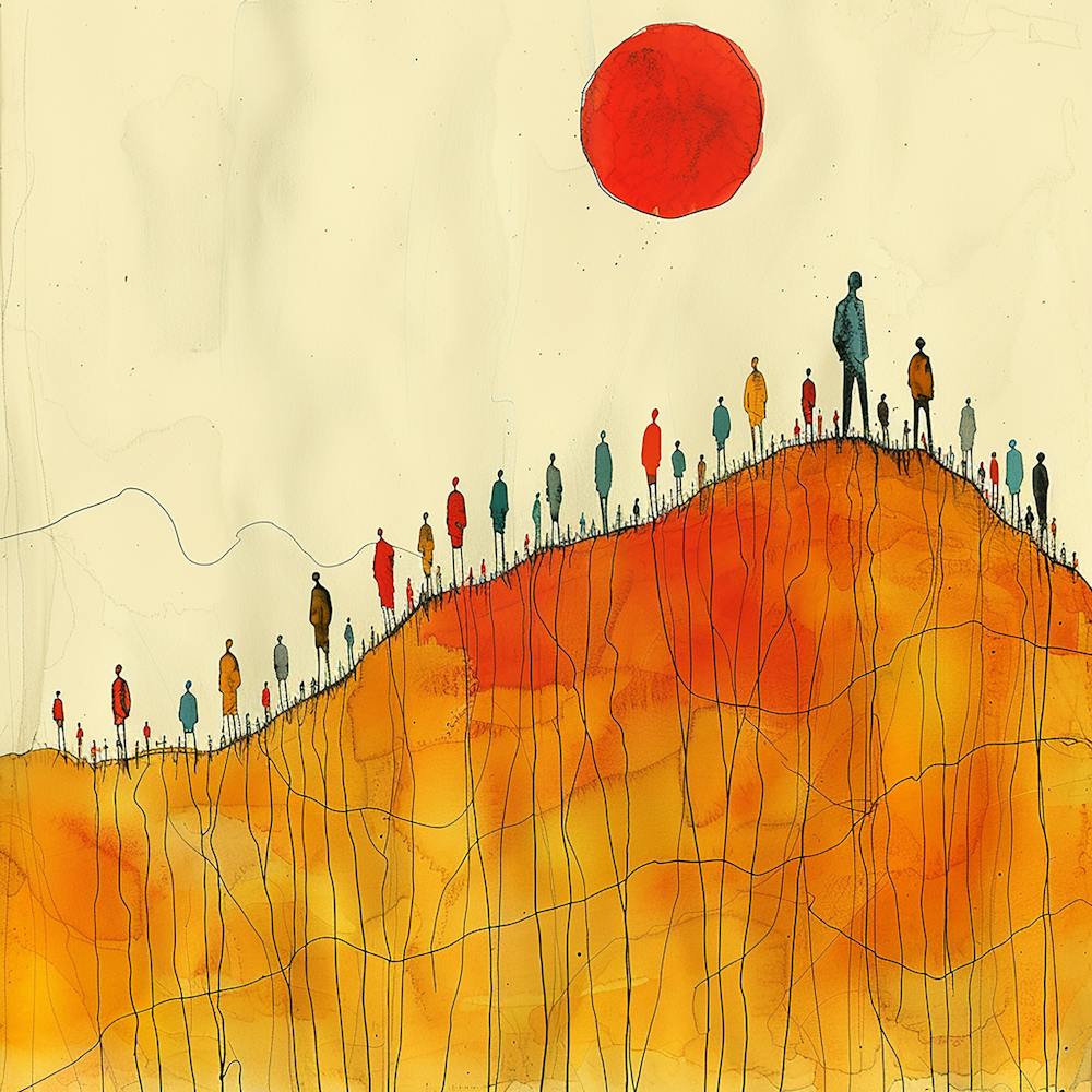 Colourful People On A Hill - abstract art, abstract painting  city wall art, colorful wall art, home decor, minimal art, modern wall art, wall art, wall decoration, wall print colourful wall art, decor wall art, digital art, digital art download, interior