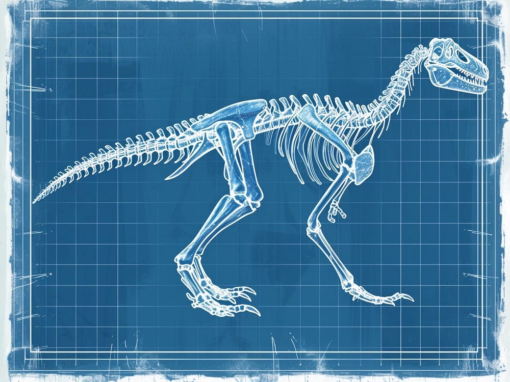 Velociraptor Skeleton Hand Drawn Blueprint 2