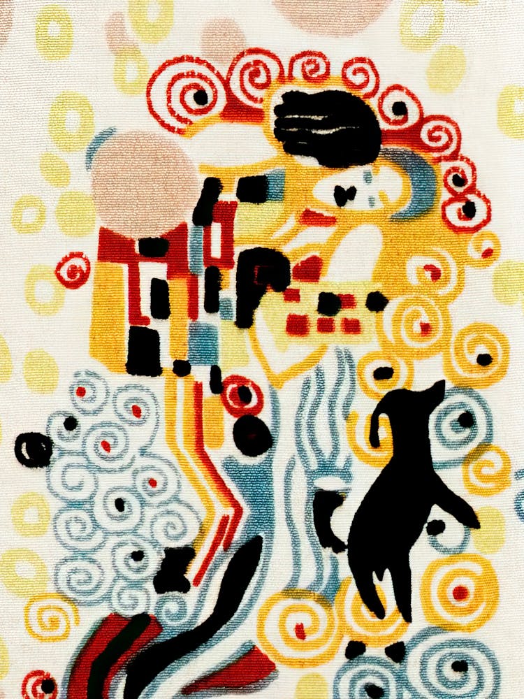 Gustav Klimt, The Kiss In Fabric With A Dog