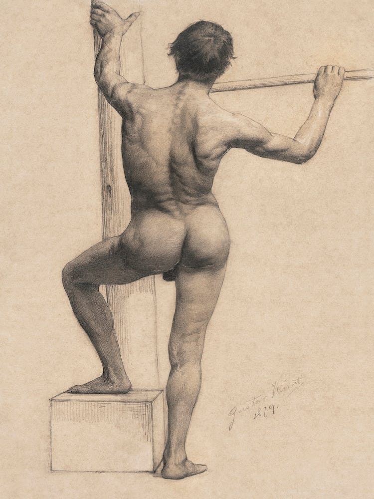 Male Nude With Left Foot On A Pedestal (1879), Gustav Klimt