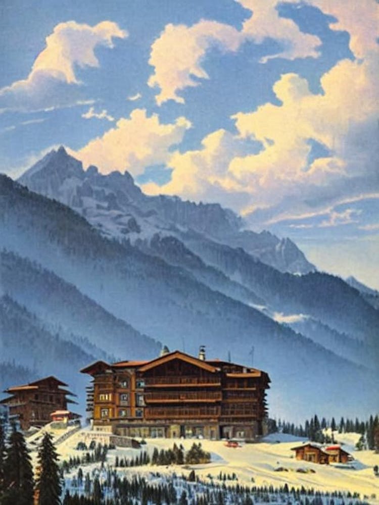 Madonna Di Campiglio, Italy Ski Resort Vintage Landscape 2 Skiing Poster