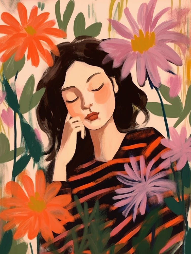 Woman With Autumnal Flowers Bee Balm 2