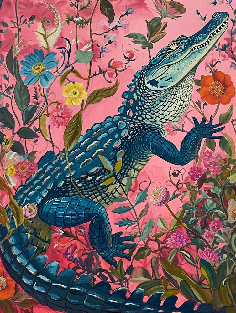 Floral Animal Painting Alligator 4