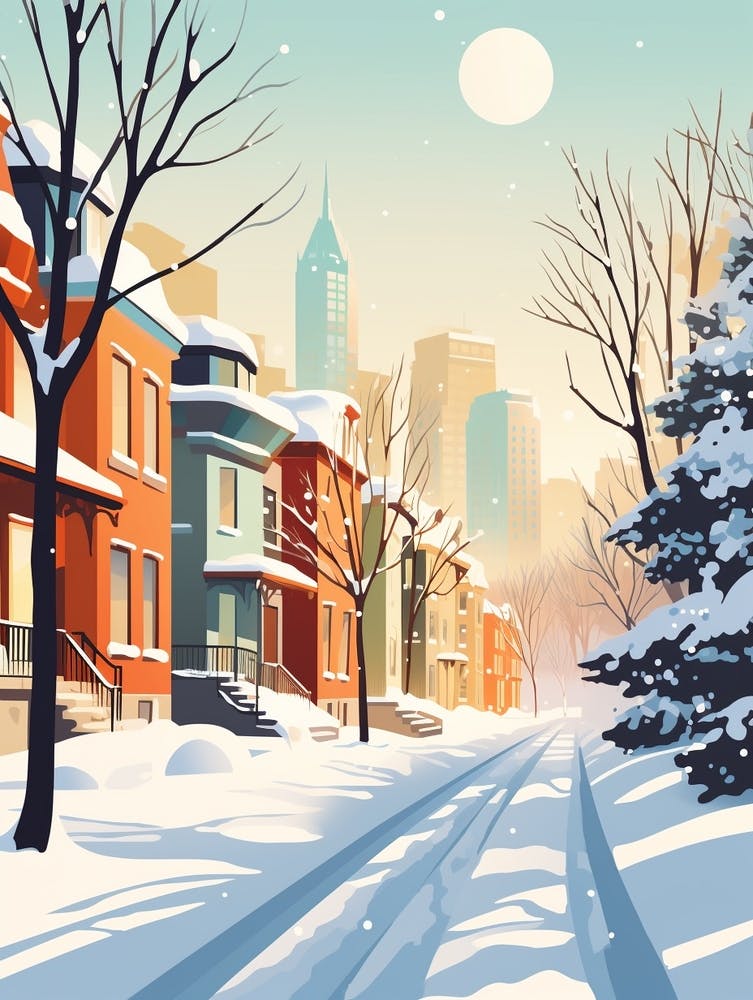 Vintage Winter Travel Illustration Montreal Canada 2