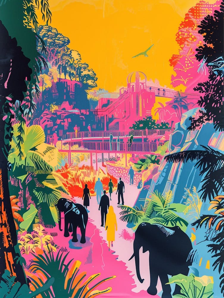The Bronx Zoo New York Colourful Silkscreen Illustration 1