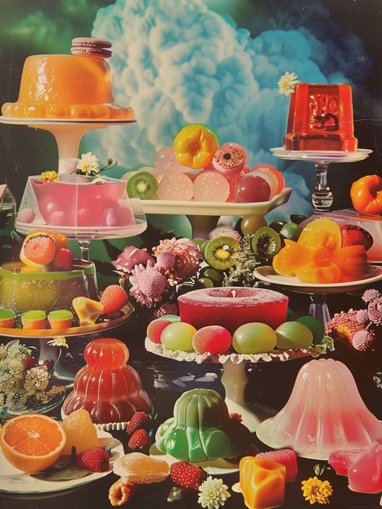 Jelly Dessert Platter Retro Collage