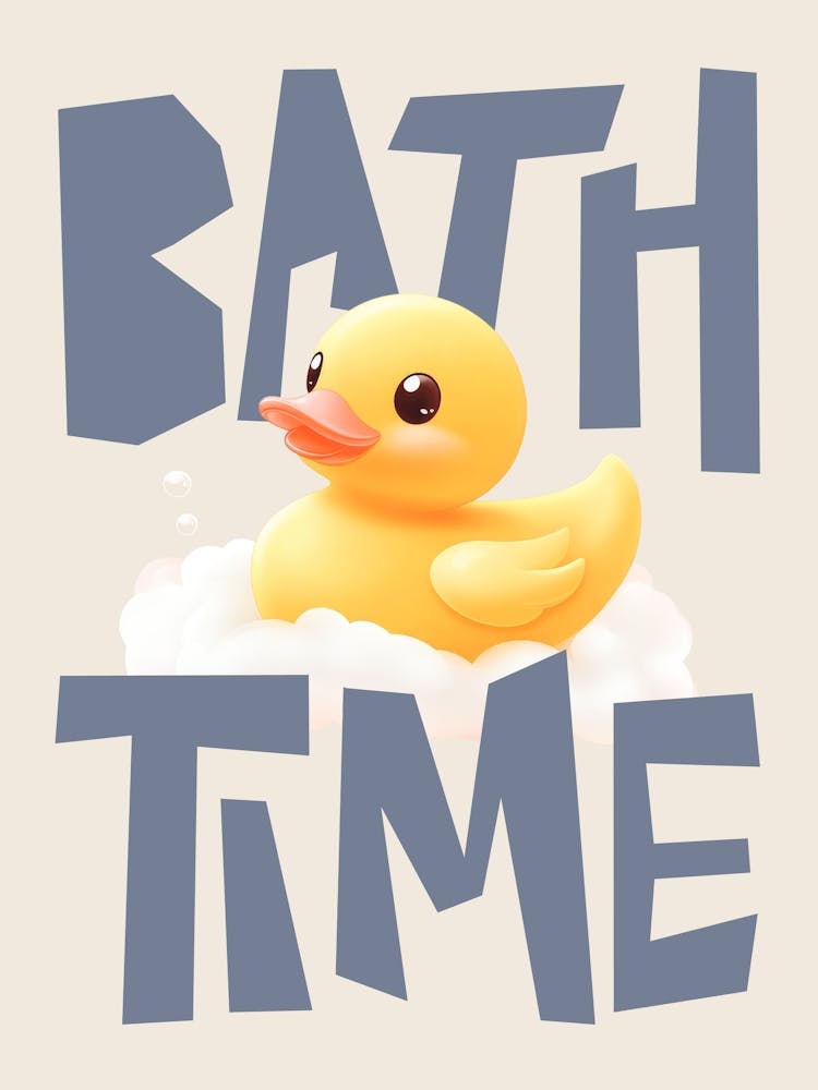 Cute Rubber Duck Pastel Bathroom Art for Kids, Blue Bath Time Poster Rubber Ducky Wall Print for Nursery or Playroom, Funny wall art for Bathroom Decor