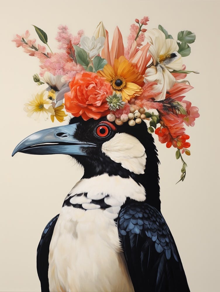 Oiseau avec une couronne de fleurs Pie 5