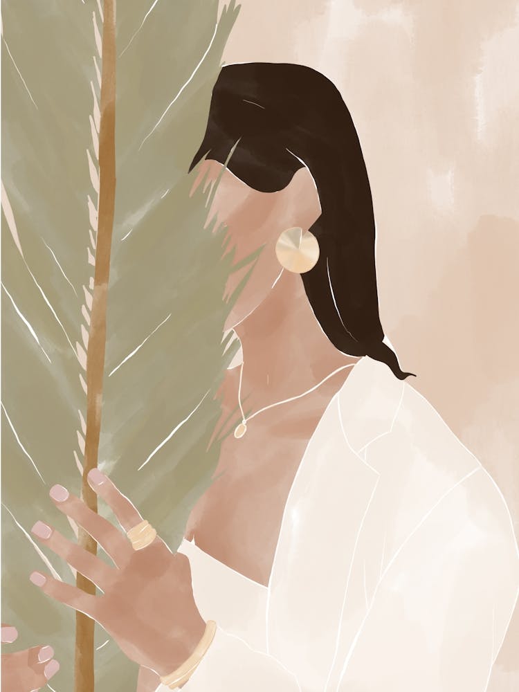 Woman Holding A Palm Leaf