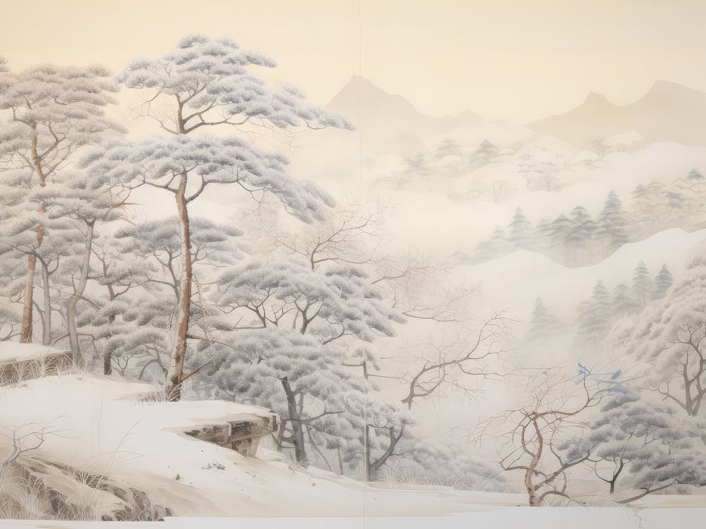 Muted Winter Landscape Drawing