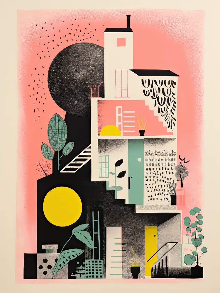 A House In Washington, Abstract Risograph Style 3