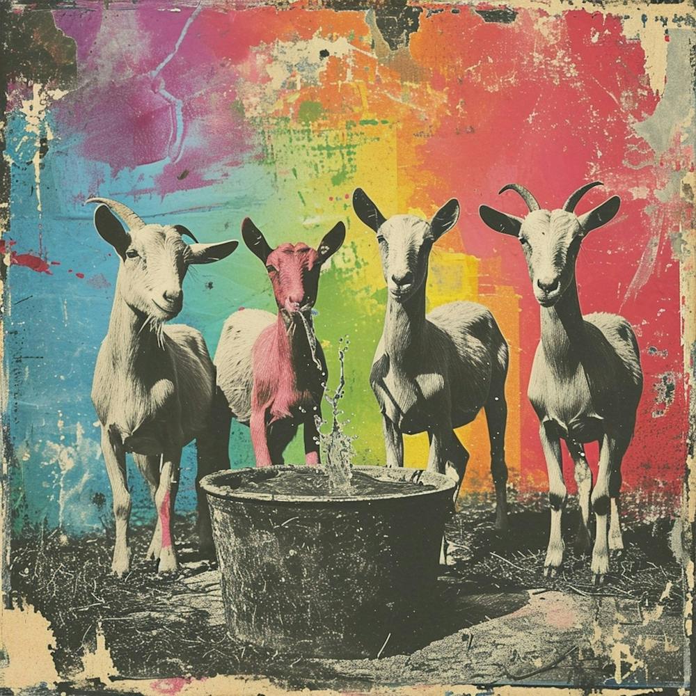 Rainbow Retro Goat Collage 1