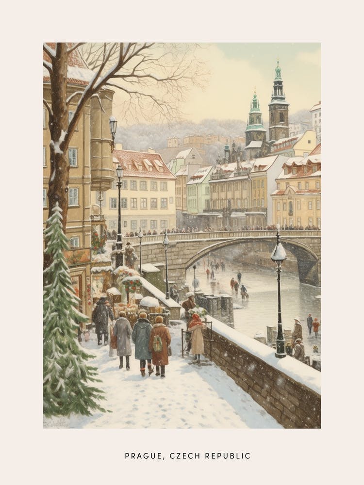 Vintage Winter Poster Prague Czech Republic 2