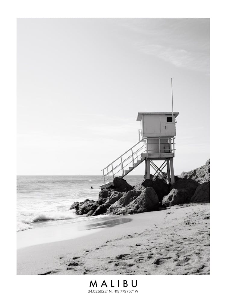 Poster Of Malibu, Black And White Analogue Photograph 3