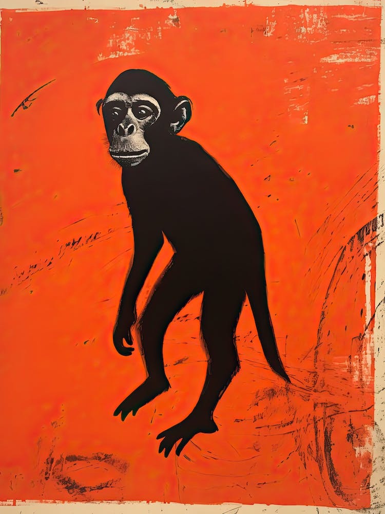 Monkey, Woodblock Animal  Drawing 3