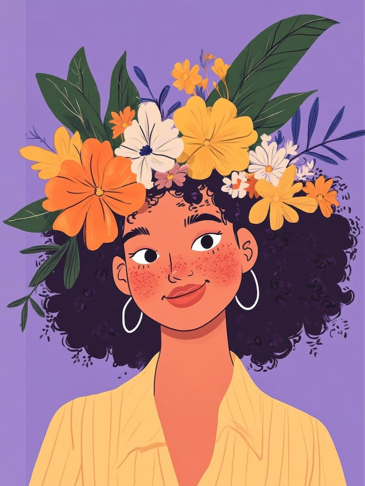 Afro Girl With Flowers 3