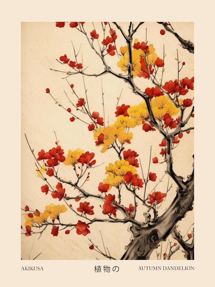 Akikusa Autumn Dandelion 1 Vintage Japanese Botanical Poster