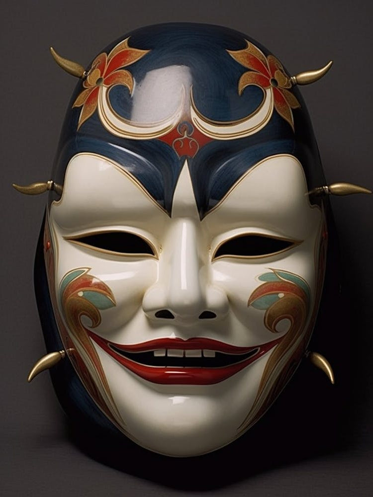 Noh Masks Japanese Style Illustration 14
