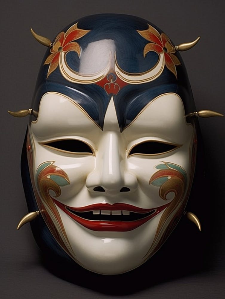 Noh Masks Japanese Style Illustration 14