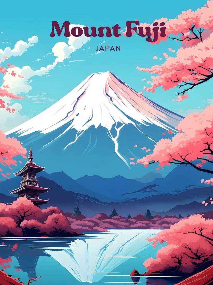 Mount Fuji Japan Spring Travel Art