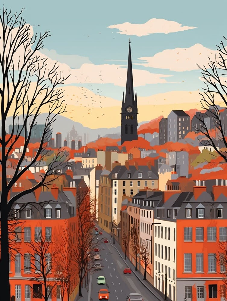 Retro Winter Illustration Edinburgh Scotland 2