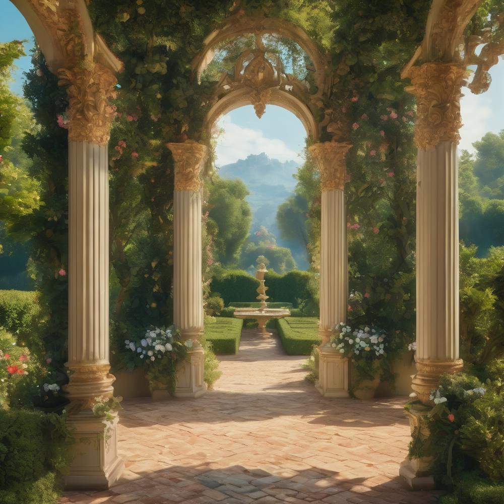 A rococo painting of a garden with abstract elements.