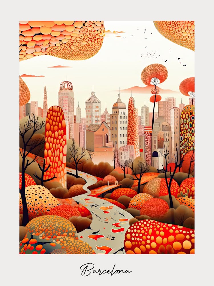 Poster Of Barcelona, Illustration In The Style Of Pop Art 1