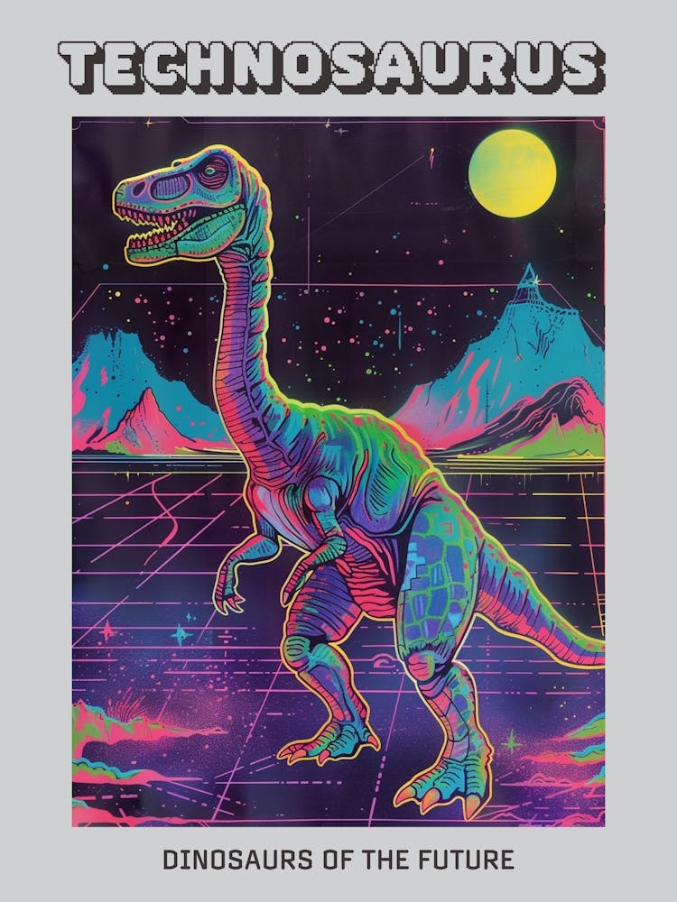 Cyber Neon Dinosaur Poster