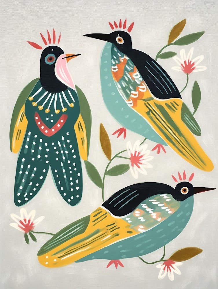 Folk Style Bird Painting Green Heron 1