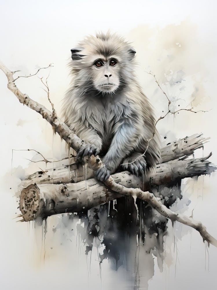 Monkey, Japanese Brush Painting, Ukiyo E, Minimal 1