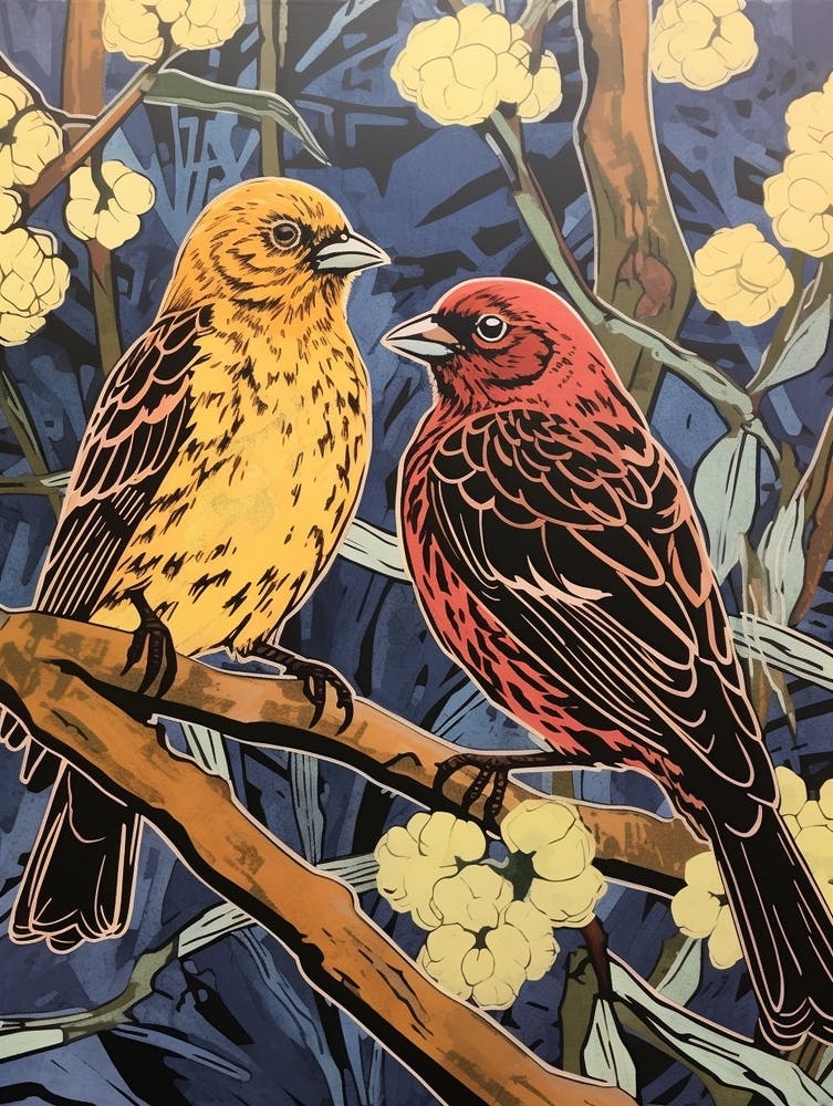 Art Nouveau Birds Poster Yellowhammer 2