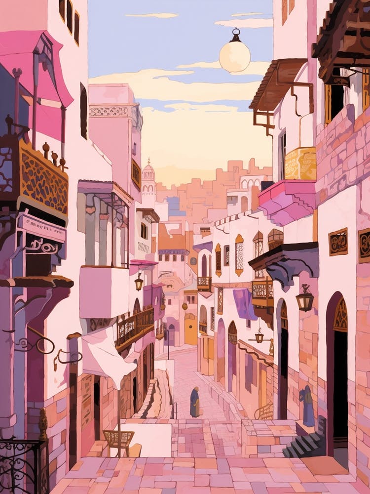 Rabat Morocco 1 Vintage Pink Travel Illustration