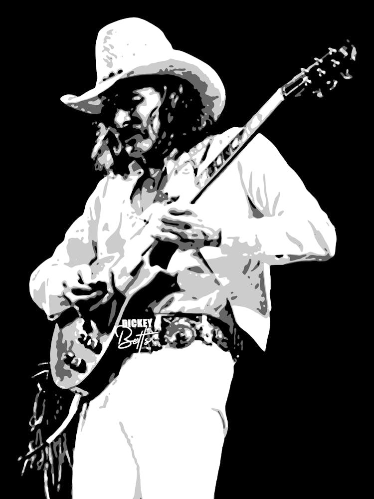 Dickey Betts American Guitarist Legend in Grayscale Illustration 2