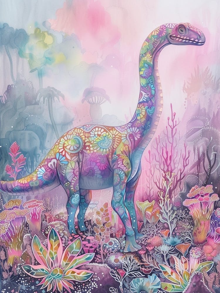 Rainbow Watercolour Dryosaurus Dinosaur 2