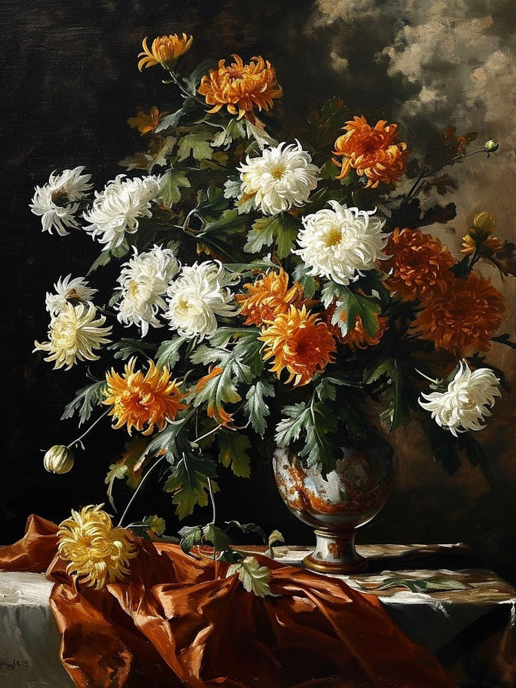 Baroque Floral Still Life Chrysanthemums 2