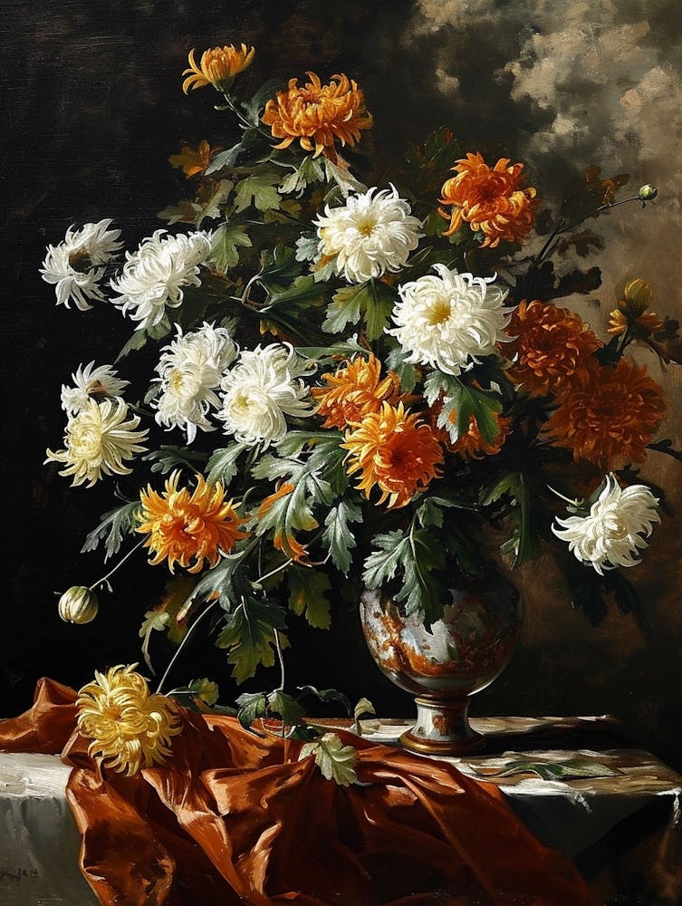 Baroque Floral Still Life Chrysanthemums 2