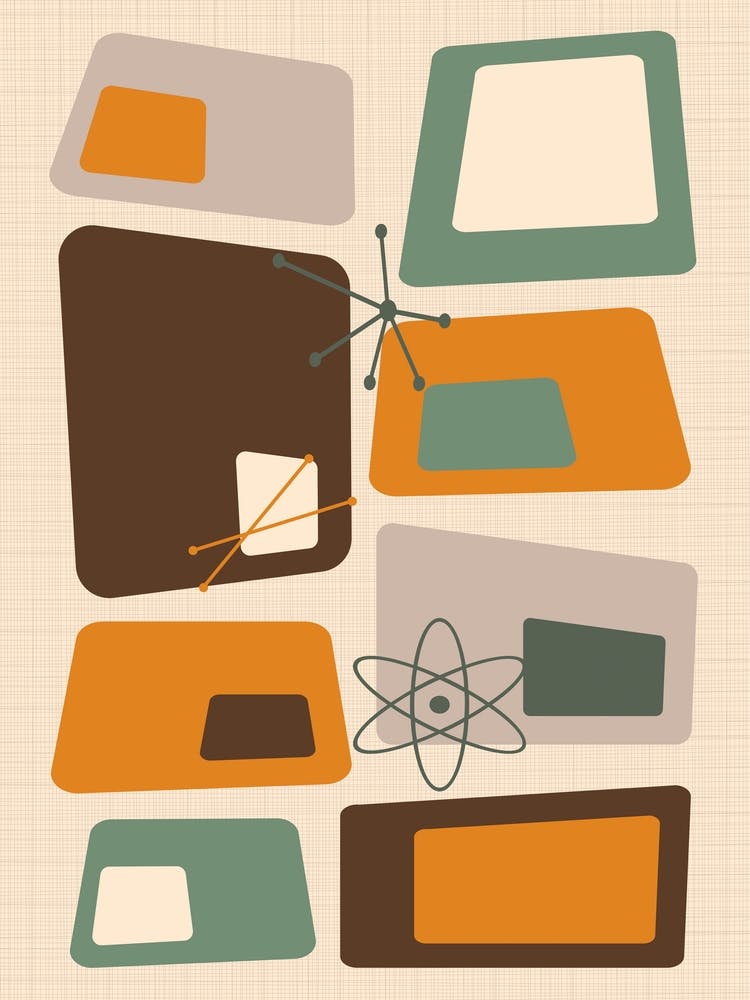 Mid Century Abstract Blocks 18 Chocolate, Green, and Orange