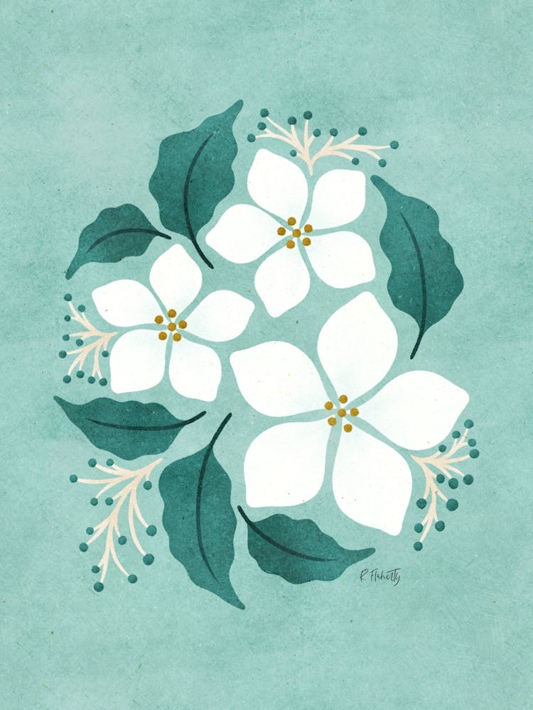 White Flowers on Duck Egg Blue