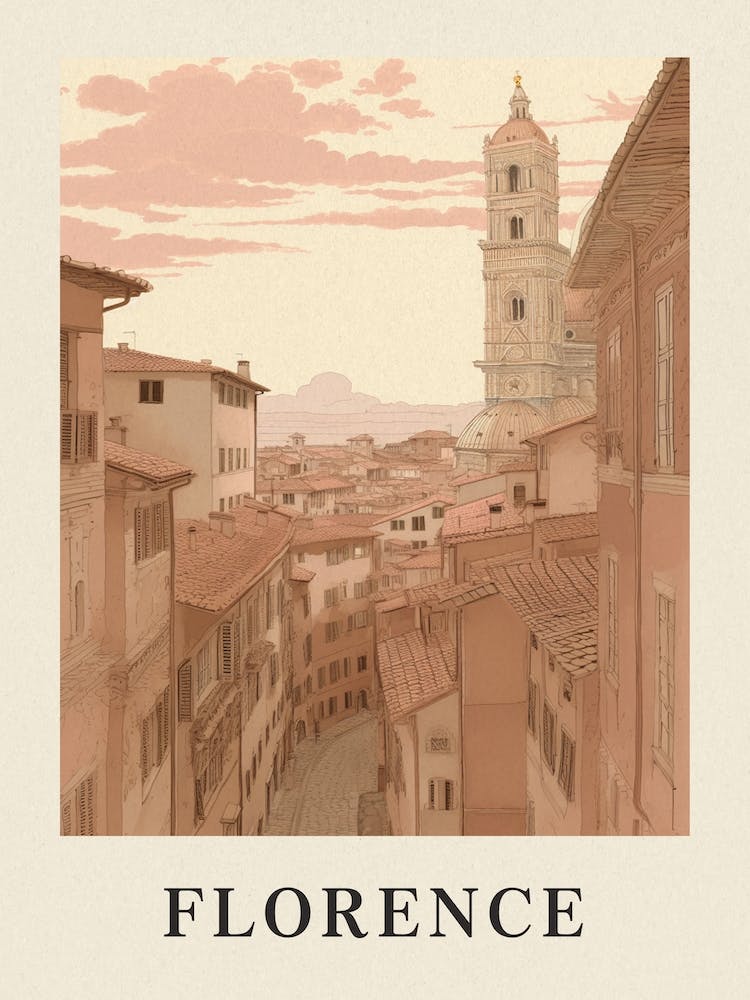 Florence Affiche Rose Vintage Italie