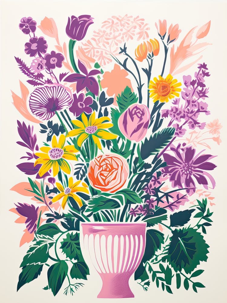 Colourful Flower Still Life In Risograph Style 8