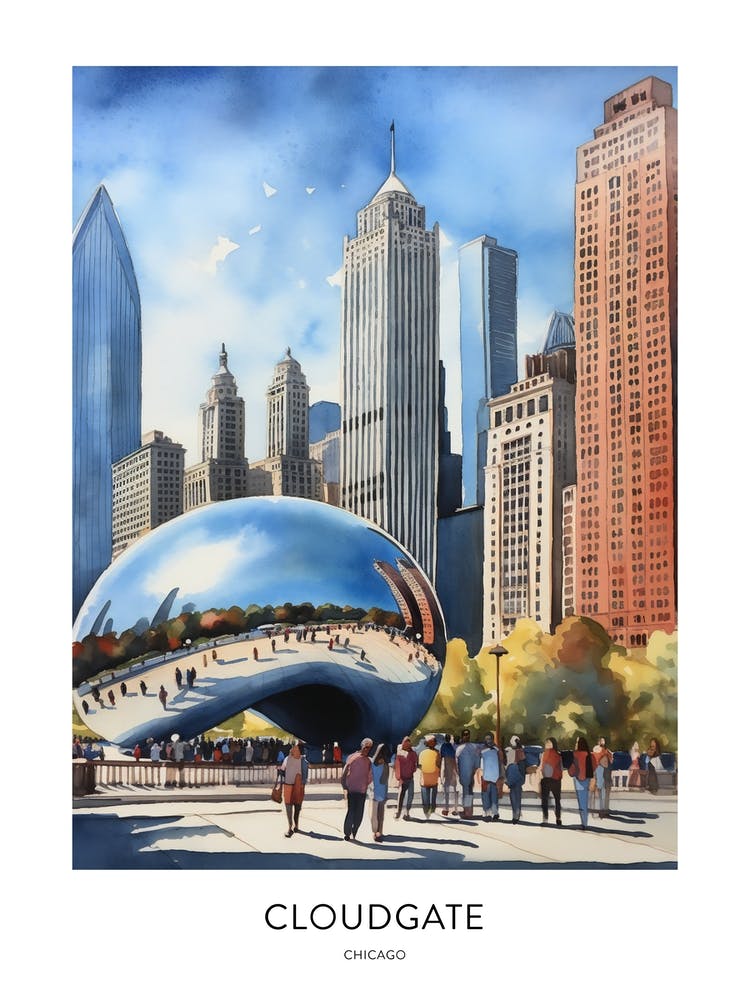 Cloudgate 2 Chicago Watercolour Travel Poster