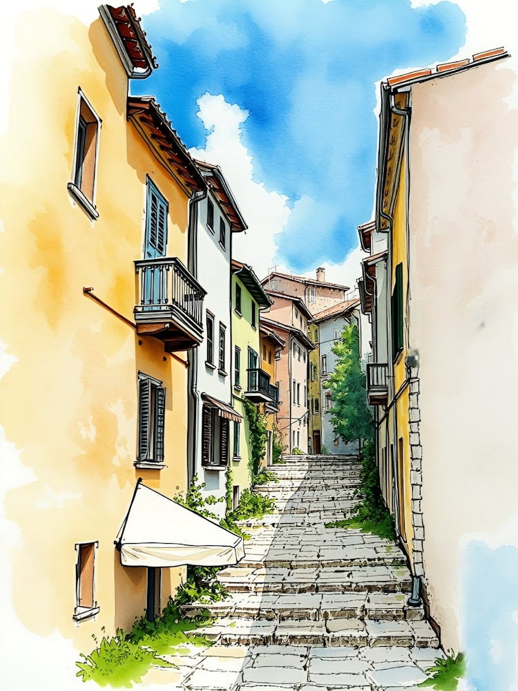 Watercolor Sketch Of A Street In Italy
