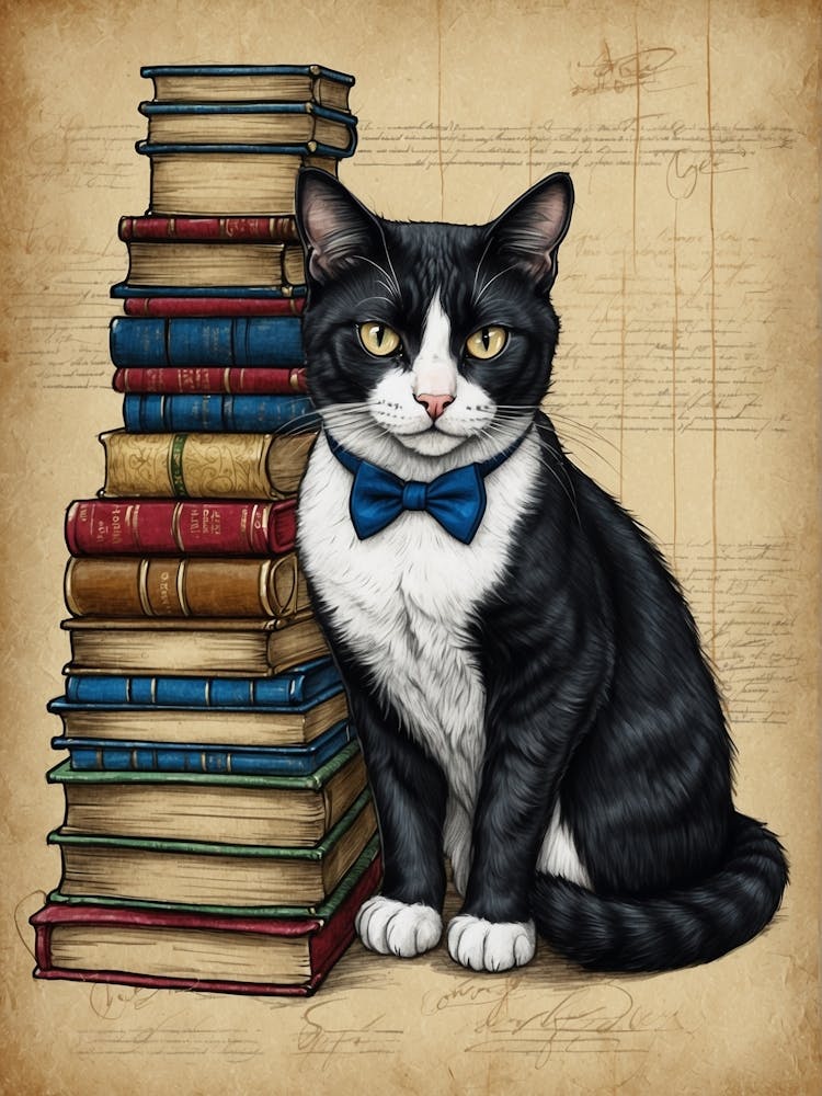 Katze mit Büchern
