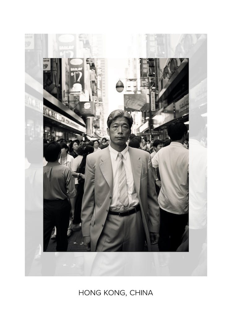 Poster Of Hong Kong, China, Black And White Old Photo 4