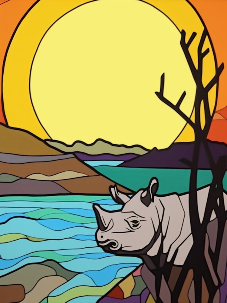 Simple Rhino Line Illustration By The River 4