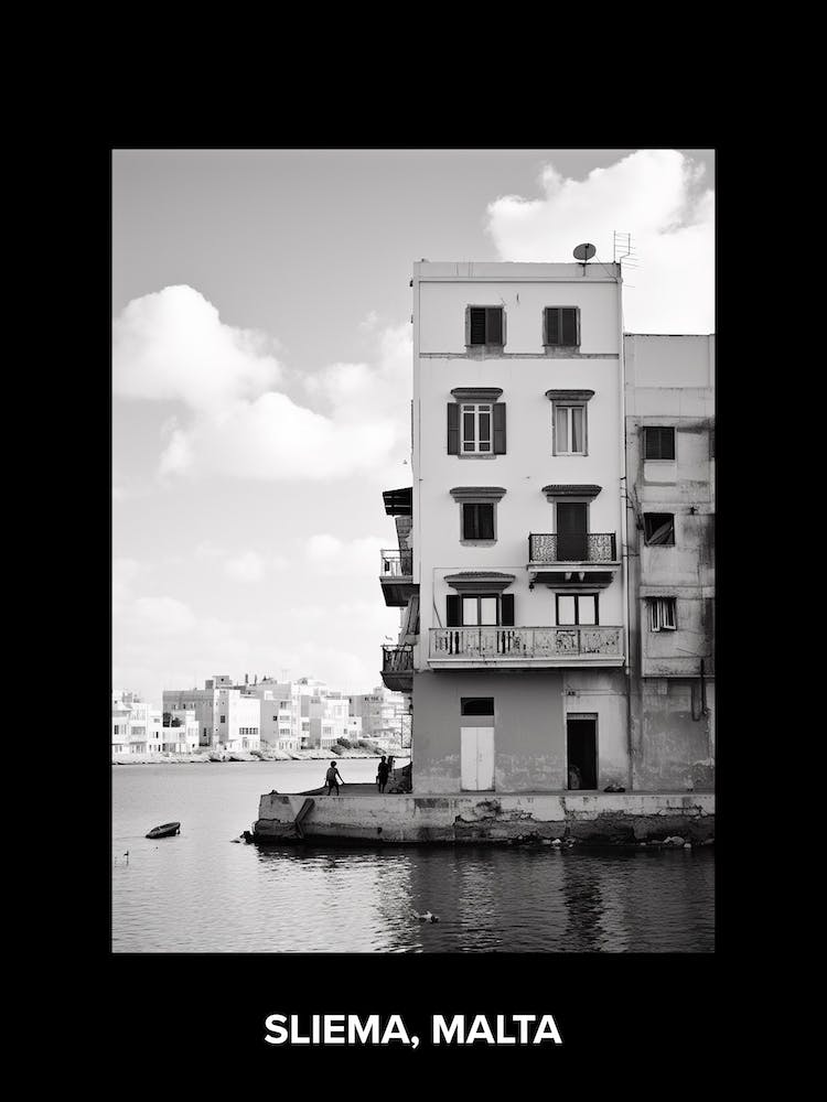 Poster Of Sliema, Malta, Mediterranean Black And White Photography Analogue 4
